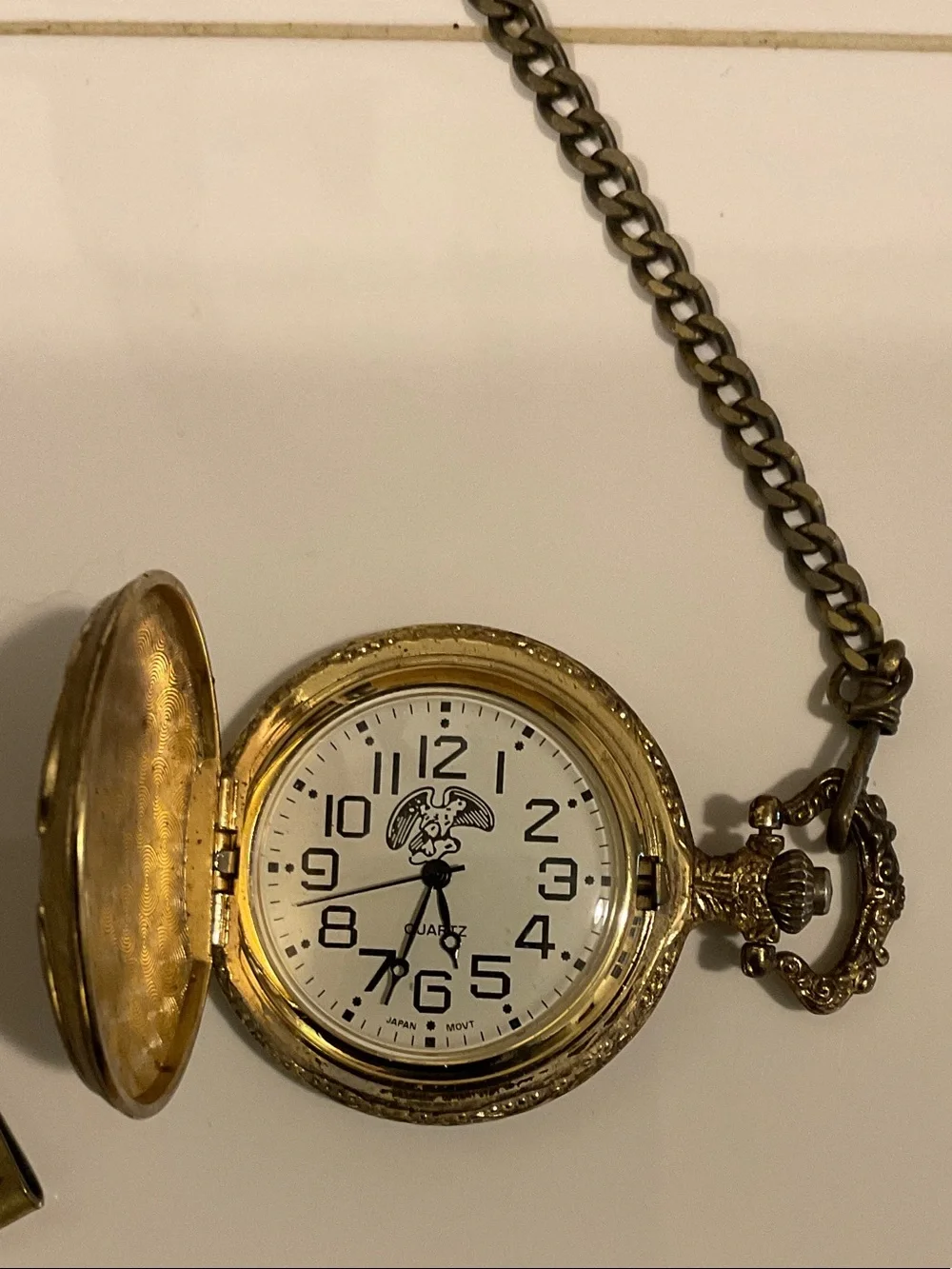 Antique-Style Pocket Watch Pendant with Chain in Aged Gold